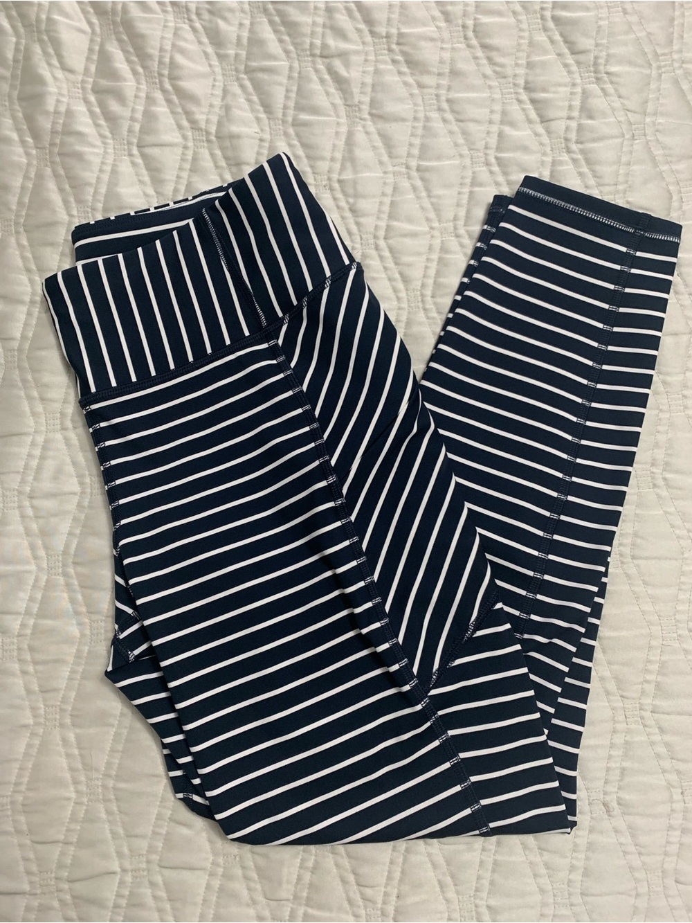 Athleta Navy and White Striped Leggings Size Medium